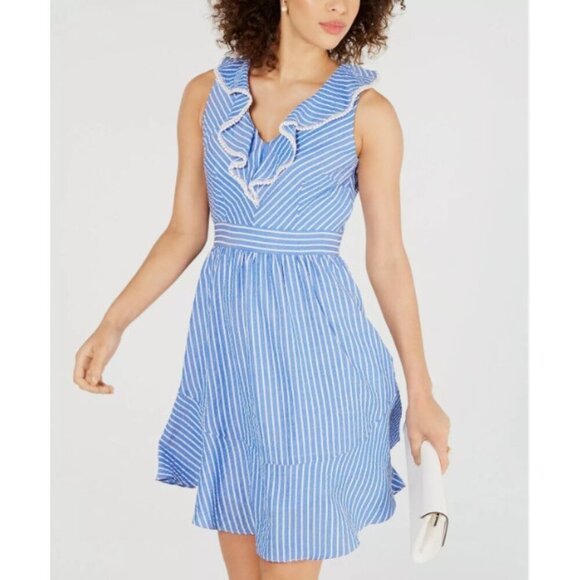 JULIA JORDAN Blue/White Striped Ruffled Dress 6 - Picture 10 of 10